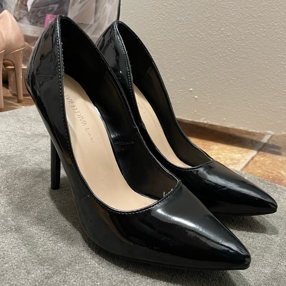 Wild Diva Black Leather Heels